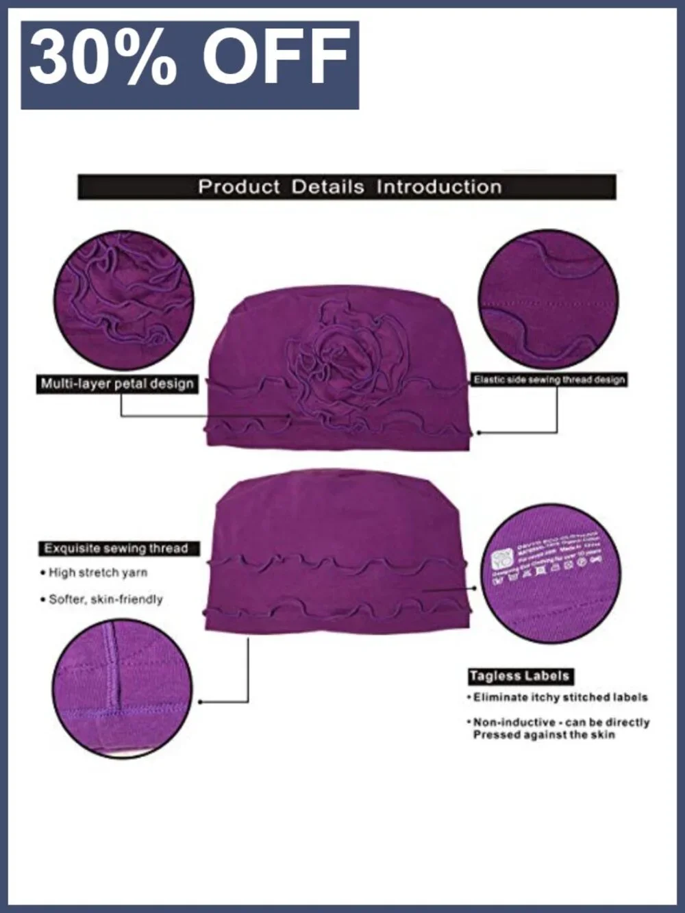 100% Cotton Turban Cap for Women Chemo Headwear Beanie Hair Loss